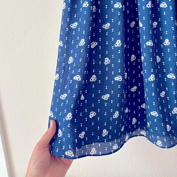 & OTHER STORIES Blue Floral White Polka Dot Flared Mini Summer Dress Size 10 - Picture 6 of 10